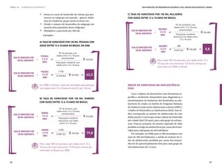 .
ETAPA 4 l    ELABORAÇÃO DO DIAGNÓSTICO                                                                  Guia Municipal de Prevenção da Violência Letal contra Adolescentes e Jovens



                                   	 Somar os casos de homicídio de vítimas que per-      C) Taxa de homicídios por 100 mil mulheres



                                  .
                                     tencem ao subgrupo em questão – gênero, idade,       com idade entre 12 a 18 anos no Brasil
                                     área de residência, grupo racial ou étnico etc;



                                  .
                                   	 Dividir o número de homicídios do subgrupo em                                                          Nº de mulheres com
                                     questão pela população desse subgrupo;                                                               idade entre 12 e 18 anos
                                                                                                                           mulheres            assassinadas
                                   	 Multiplicar o quociente por 100 mil.                    taxa de homicídios por
                                                                                                 100 mil habitantes   :     12 a 18   =                               X 100.000
                                                                                                                             anos           População residente
                                      Exemplos:
                                                                                                                                          feminina com idade entre
                                                                                                                                                12 e 18 anos
                                  A) Taxa de homicídios por 100 mil pessoas com
                                  idade entre 12 a 18 anos no Brasil em 2008                                               mulheres          488
                                                                                             taxa de homicídios por
                                                                                                 100 mil habitantes   :     12 a 18   =   8.353.543    X 100.000 =         5,8
                                                                                                                             anos
                                                     Nº de pessoas com
                                   pessoas        idade entre 12 e 18 anos
     taxa de homicídios por                            assassinadas
         100 mil habitantes   :     12 a 18   =                              X 100.000                                    Para cada 100 mil pessoas com idade entre 12 e
                                     anos         População residente com                                                 18 anos do sexo feminino, 5,8 foram vítimas de
                                                  idade entre 12 e 18 anos
                                                                                                                          homicídio em 2008 no Brasil.

                                   pessoas          7.338
     taxa de homicídios por
         100 mil habitantes   :     12 a 18   =   16.938.865   X 100.000 = 43,3
                                     anos


                                  Em 2008, no Brasil, a taxa de homicídios para pessoas   Índice de Homicídios na Adolescência
                                  com idade entre 12 e 18 anos foi de 43,3 por 100 mil.   (IHA)	

                                                                                              Com o objetivo de desenvolver uma ferramenta es-
                                                                                          pecífica e facilmente interpretável para diagnósticos e
                                  B) Taxa de homicídios por 100 mil homens
                                                                                          monitoramento do fenômeno dos homicídios na ado-
                                  com idade entre 12 a 18 anos no Brasil
                                                                                          lescência foi criado, no âmbito do Programa Redução
                                                                                          da Violência Letal contra Adolescentes e Jovens (PRVL),
                                                     Nº de homens com
                                                  idade entre 12 e 18 anos                o Índice de Homicídios na Adolescência (IHA). Este ín-
                                   homens              assassinados                       dice corresponde ao número de adolescentes de uma
     taxa de homicídios por
         100 mil habitantes   :    12 a 18    =                              X 100.000    idade inicial (12 anos) que seriam vítimas de homicídio
                                    anos            População residente
                                                    masculina com idade                   até a idade final (18 anos), para cada grupo de mil pes-
                                                     entre 12 e 18 anos                   soas. Trata-se, portanto, do número esperado de vidas
                                                                                          perdidas ao longo da adolescência por causa dos homi-
                                   homens           6.850                                 cídios para cada grupo de mil indivíduos.
     taxa de homicídios por
         100 mil habitantes   :    12 a 18    =   8.585.322    X 100.000 = 79,8               Por exemplo, em 2008, para os 266 municípios com
                                    anos
                                                                                          mais de 100 mil habitantes, a média do número de vi-
                                                                                          das de adolescentes perdidas por causa dos homicí-
                                  Para cada 100 mil pessoas com idade entre 12 e          dios foi de aproximadamente dois para cada grupo de
                                  18 anos do sexo masculino, 79,8 foram vítimas de        mil adolescentes de 12 anos.
                                  homicídio no Brasil em 2008.




86                                                                                                                                                                              87
 