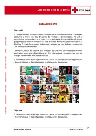 34 
CATÀLEG DE DVD 
Descripció 
El Gabinet de Drets Humans i Centre de Dret Internacional Humanitari de Creu Roja a 
Catal...