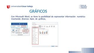 GRÁFICOS
Con Microsoft Word, se tiene la posibilidad de representar información numérica
insertando diversos tipos de gráficos.
 