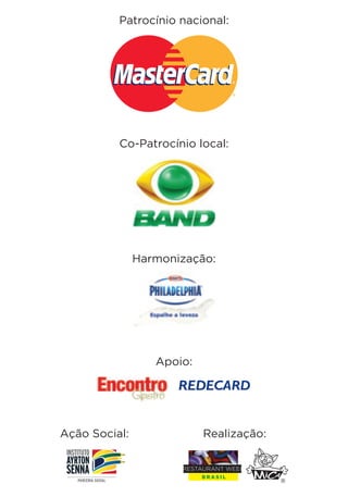 Patrocínio nacional:




          Co-Patrocínio local:




               Harmonização:




                  Apoio:




Ação Social:               Realização:

                      RESTAURANT WEEK
                           BRASIL
 