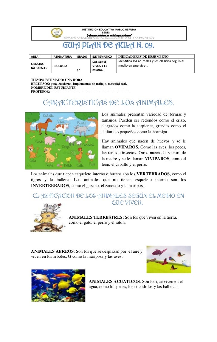 Guias de ciencias naturales. grado primero.