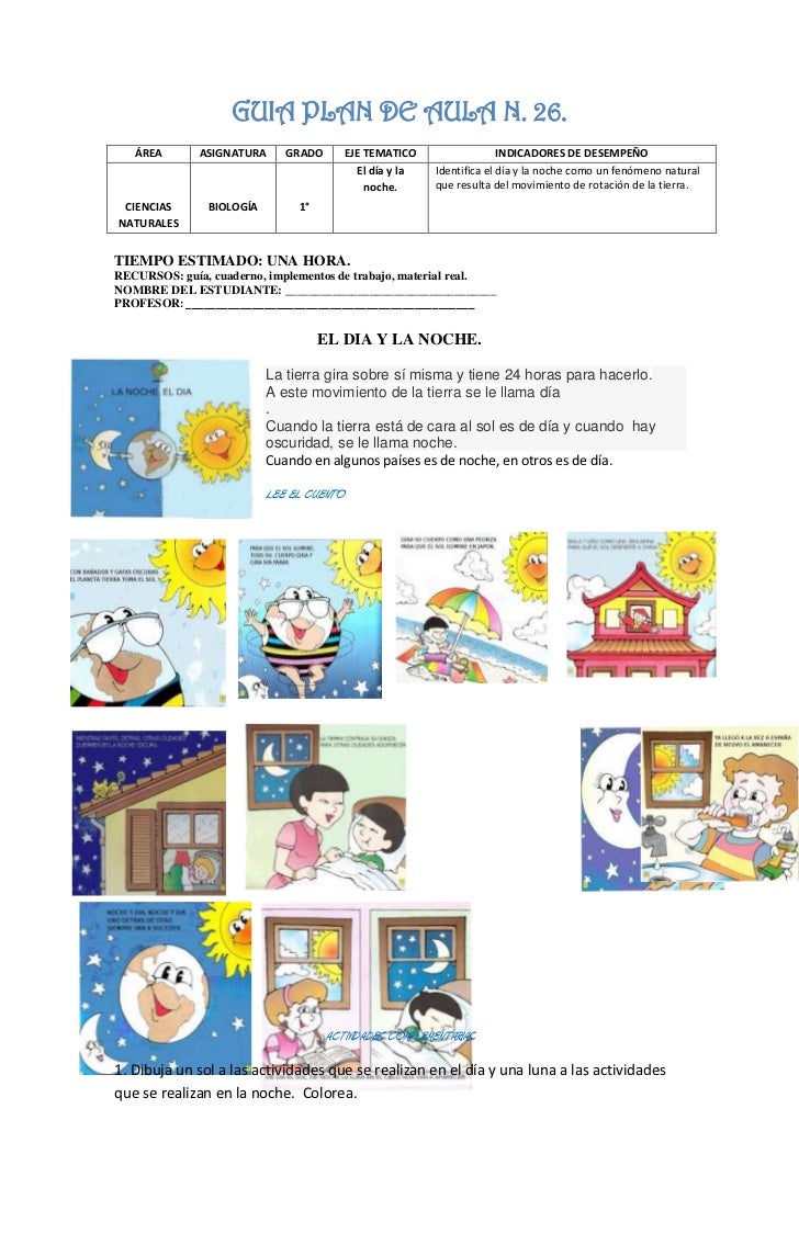 Resultado de imagen para tarea para niños de ocurre durante el dia y durante la noche