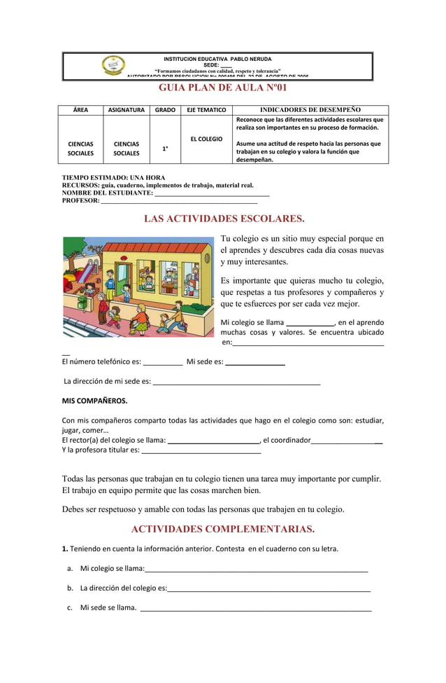 Guias de ciencias sociales. grado primero. PDF