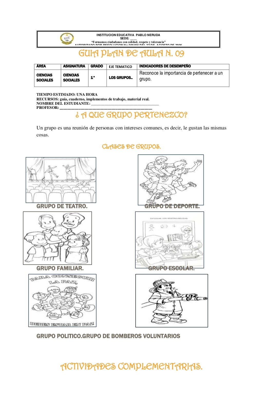 Guias de ciencias sociales. grado primero.