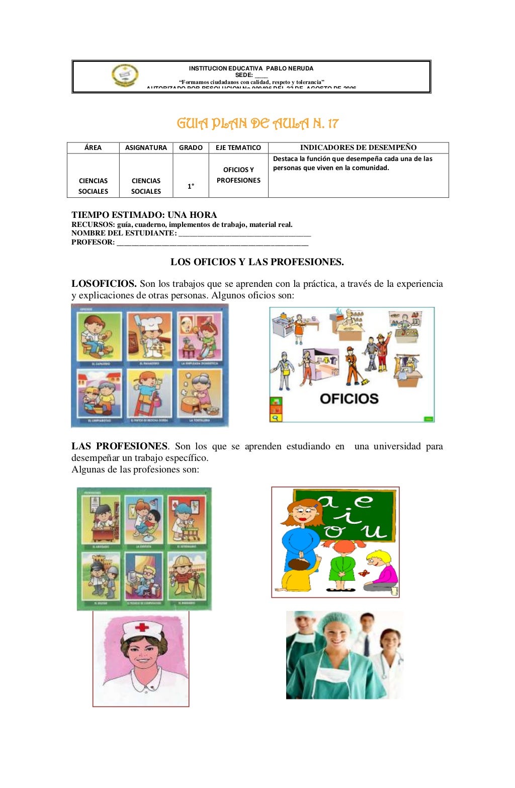 Guias de ciencias sociales. grado primero.