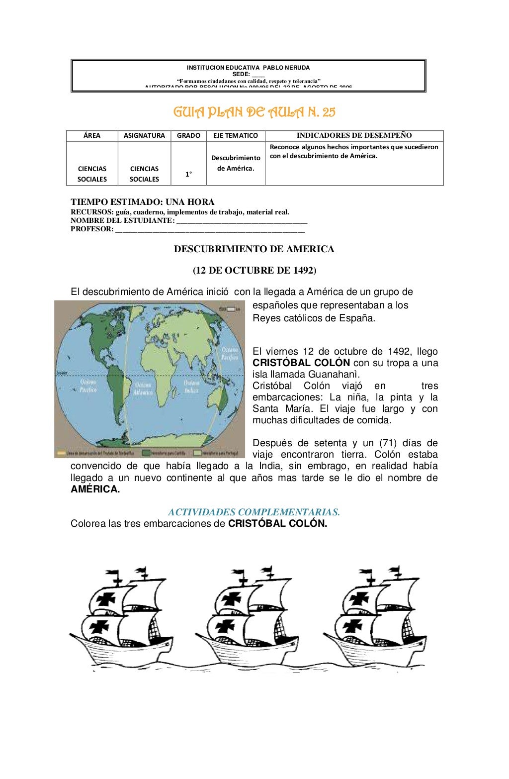 Guias de ciencias sociales. grado primero.