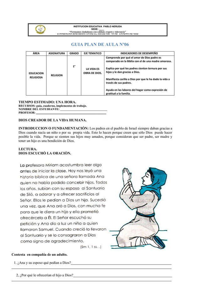 Guias de religion grado primero.