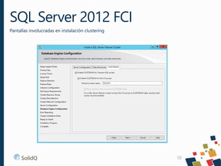 SQL Server 2012 FCI
Pantallas involucradas en instalación clustering
10
 