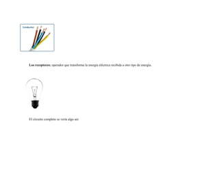 Los receptores: operador que transforma la energía eléctrica recibida a otro tipo de energía.
El circuito completo se vería algo así:
 
