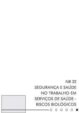 NR 32
SEGURANÇA E SAÚDE
NO TRABALHO EM
SERVIÇOS DE SAÚDE -
RISCOS BIOLÓGICOS
 