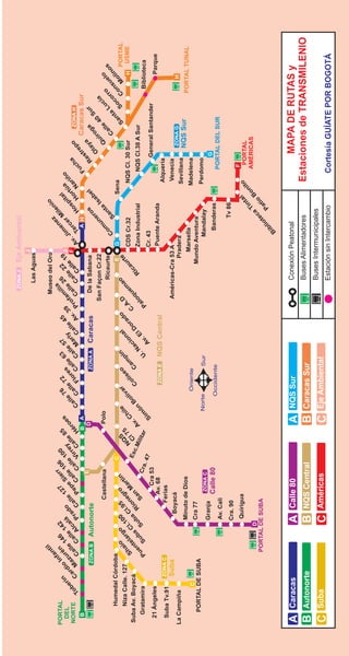 ZONA J     Eje Ambiental
                                                                                                                                                               J
                                                                                                                                                  Las Aguas

                                 til                                                                                                      Museo del Oro                                io
                              an                       r                                                                                        a                             ez len
PORTAL                    I nf n     6 2          7  er 6      0                                                                             ili 6         2 9              en Mi           l
 DEL               ín   io ré 14 14 á           12 Si 10 10         85 es                          76   72        63    57        45       m 2           2        J        m r            ta a o
                er                                                    ro                   le le           es le lle rly lle . 39 ofa lle lle le 1 F                     Ji ce          pi rtú riñ
NORTE
                      rd azu lle lle cal ado lle pe lle lle rey lle
                                                                                         al al lor al              a     a a      v Pr Ca           a al              v. er                              a        o       ZONA H
             Tob Ca M Ca Ca Al Pr Ca Pe Ca
                                                        C
                                                          a Vir Ca Hé                   C C          F C         C M C           A                 C C               A T           H
                                                                                                                                                                                     os Ho Na
                                                                                                                                                                                                       ch      ep Caracas Sur
  B                                                                          B A                                                                                            A H                     Fu      tr
                                                        E                     D                                                                                                                           es ya                    r
                      ZONA B Autonorte                                                                      ZONA A Caracas                 De la Sabana                             s        el          R
                                                                                                                                                                                 ro                            la        ga     Su
                                                                                                                                      San Façon Cr.22                         ne          ab                O        iro
                                                                                                                                                                             u         Is                           u        40        a
                                               Castellana                     Polo                                                                                                  ta                            Q       le         cí         o
                                                                                                                                                   Ricaurte                om     an                                    al        Lu     ro   el s
                                                                                                                                                                         C      S                                      C         a cor su ino
      Humedal Córdoba                                         C                                                                                              E      G                       Sena                               nt o         n ol
                             o   o    0      5    o    n                                                                                                                                                                           S      o        PORTAL
                                                                         S            le         ar                 n        al                   ao           te                                                           Sa           C M
      Niza Calle. 127      ai rg .10 l.9 gr rtí                                    hi         ív           eo    pí              do   .D
                                                                       Q 75                             is     m                               m            ur      CDS Cr.32                   NQS Cl. 30 Sur                                  H USME
Suba Av. Boyacá          Sh tela Cl a C one Ma
                                           i
                                                               Es N Cl          .C         ol                           ci
                                                                                                                           on ora C.A
                                                                                                                                            ue           ca
                                                                 c.M           v         B          C
                                                                                                      ol Ca
                                                                                                                      a       lD          q            i
                          en uba ub R San                            ilit     A                                                        lo            R              Zona Industrial                 NQS Cl.38 A Sur
   Gratamira            Pu S       S                    Cra               ar          ón                            .N .E                                                                                                                  Biblioteca
                                                            . 47                   m                             U        v         Pa
                                                                                 Si                                     A                                           Cr. 43                                 General Santander
  21 Ángeles                                        Cra 53
                                                Av. 68                                                                                                              Puente Aranda                                                               Parque
                                                                                                    ZONA E NQS Central
                ZONA C                       Ferias                                                                                                                                              Alquería
  Suba Tv.91
                Suba                   Boyacá                                                                                           Américas-Cra 53 A                                        Venecia
La Campiña                                                                                                                                                                                                      ZONA G                        H
                                                                                                                                                               Pradera                          Sevillana
                                     Minuto de Dios                                                                                                                                                            NQS Sur                   PORTAL TUNAL
                                                                                                Oriente
                                                                                                                                                                  Marsella                      Madelena
             C
                                     Cra 77                                                                                                                 Mundo Aventura
    PORTAL DE SUBA                                                                                                                                                                              Perdomo
                                                 ZONA C                             Norte                     Sur                                                       Mandalay
                                     Granja                                                                                                                                                                G
                                                Calle 80                                    Occidente                                                                      Banderas
                                     Av. Cali                                                                                                                                                        PORTAL DEL SUR

                                     Cra. 90                                                                                                                                   Tv 86
                                                                                                                                                                                                      F
                                              Quirigua                                                                                                                                    al   ito    PORTAL
                                                                                                                                                                                        nt
                                                                                                                                                                                     Ti      on      AMÉRICAS
                                          D                                                                                                                                        a        B
                                                                                                                                                                                 c
                               PORTAL DE SUBA                                                                                                                                 te        tio
                                                                                                                                                                            io       Pa
                                                                                                                                                                        ibl
                                                                                                                                                                       B

                                                                                                                                                   Conexión Peatonal                                  MAPA DE RUTAS y
                                                                                                                                                   Buses Alimentadores                          Estaciones de TRANSMILENIO
                                                                                                                                                   Buses Intermunicipales
                                                                                                                                                   Estación sin Intercambio                          Cortesía GUÍATE POR BOGOTÁ
 