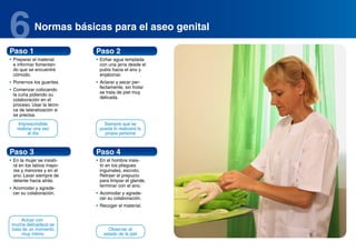 6
Paso 1
             Normas básicas para el aseo genital

                             Paso 2
•	 Preparar el material    ...