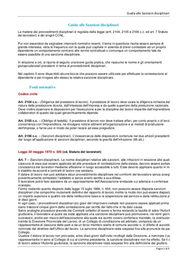 Lettera contestazione disciplinare modello