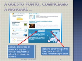 Abbiamo già un’idea di progetto e vogliamo cercarne alcuni simili? Allora ricerchiamo per materia! Vogliamo cercare un partner di un paese specifico? Allora ricerchiamo per area! Elena Pezzi - Guida eTwinning 