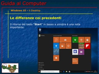 Guida al Computer - Lezione 173 - Windows 10 – Il Desktop | PPT