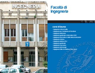 Facoltà di
Ingegneria


corsi di laurea
• Ingegneria civile ed edile
• Ingegneria per l’ambiente ed il territorio
• Ingegneria elettronica
• Ingegneria gestionale e informatica (AG)
• Ingegneria informatica e delle telecomunicazioni
• Ingegneria chimica
• Ingegneria elettrica (CL)
• Ingegneria gestionale
• Ingegneria meccanica
• Ingegneria dell’energia
• Ingegneria Edile-Architettura (ciclo unico)
 