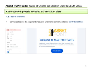 ASSET POINT Suite: Guida all’Utilizzo del Electron CURRICULUM VITAE
Come aprire il proprio account e-Curriculum Vitae
4. E...