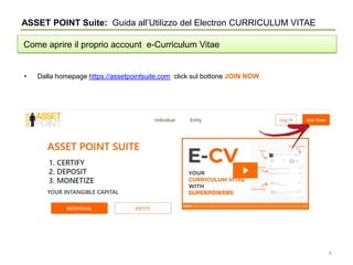 ASSET POINT Suite: Guida all’Utilizzo del Electron CURRICULUM VITAE
Come aprire il proprio account e-Curriculum Vitae
• Da...
