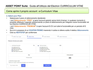 ASSET POINT Suite: Guida all’Utilizzo del Electron CURRICULUM VITAE
Come aprire il proprio account e-Curriculum Vitae
2. S...