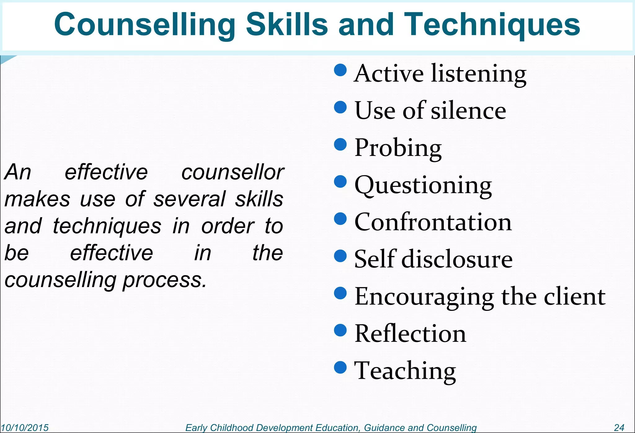 Guidance and Counselling Early Childhood Development Education | PPT