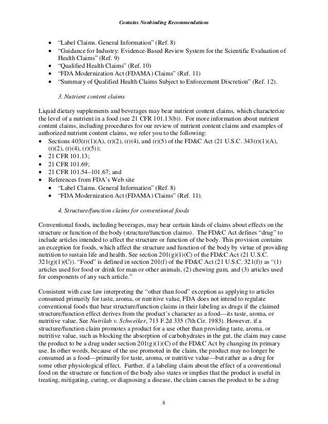 FDA's Guidance On Beverages Vs Dietary Supplements