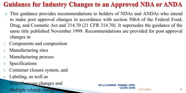 Guidance for industry changes to an approved nda or anda | PPTX