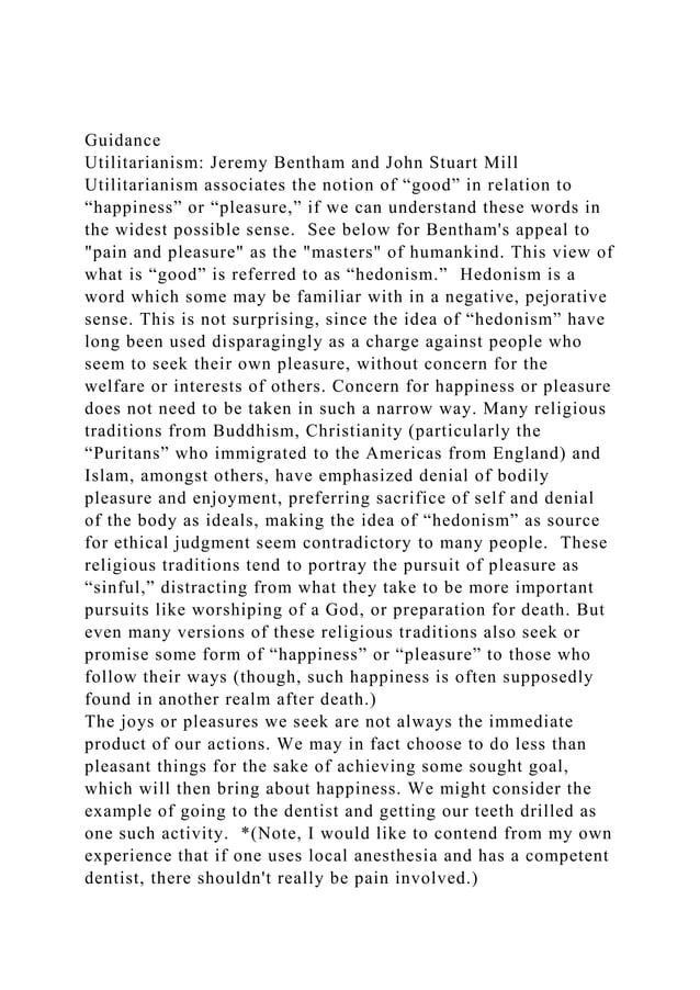GuidanceUtilitarianism Jeremy Bentham and John Stuart MillUti.docx