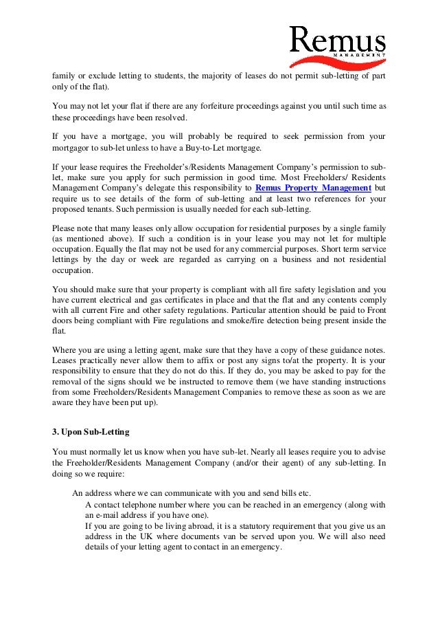 guidance when subletting a flat by remus management ltd 2 638