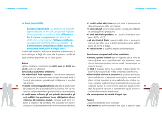 • i crediti ceduti allo Stato entro la data di presentazione
della dichiarazione della successione;
• i beni culturali se sono stati assolti i conseguenti obblighi
di conservazione e protezione;
• i titoli del debito pubblico, tra i quali si intendono com-
presi i BOT e i CCT;
• gli altri titoli di Stato, garantiti dallo Stato o equiparati,
nonché ogni altro bene o diritto dichiarato esente dall’im-
posta da norme di legge;
• i veicoli iscritti al pubblico registro automobilistico.
Sono invece compresi nell’attivo ereditario:
• denaro, gioielli e mobili per un importo pari al 10% del
valore globale netto imponibile dell’asse ereditario, salvo
che da inventario analitico non ne risulti l’esistenza per un
importo diverso;
• i titoli di qualsiasi specie il cui reddito è stato indicato nel-
l’ultima dichiarazione dei redditi presentata dal defunto;
• i beni mobili e i titoli al portatore di qualsiasi specie pos-
seduti dal defunto o depositati presso altri a suo nome. Per
i beni e i titoli depositati a nome del defunto e di altre per-
sone, compresi quelli contenuti in cassette di sicurezza, per
i depositi bancari e i conti correnti bancari e postali cointe-
stati, le quote di ciascuno si considerano uguali se non ri-
sultano diversamente determinate;
• le partecipazioni in società di ogni tipo.
Passivo
Le passività deducibili sono costituite:
• dai debiti del defunto esistenti alla data di apertura della
45
La base imponibile
La base imponibile cui applicare le aliquote
sopra indicate, ai fini del calcolo dell’imposta
di successione, è costituita dalla differenza
tra il valore complessivo dei beni e dei
diritti che compongono l’attivo ereditario –
alla data dell’apertura della successione – e
l’ammontare complessivo delle passività
ereditarie deducibili e degli oneri.
Il valore dell’eredità o delle quote ereditarie è determinato al
netto dei legati e degli altri oneri che le gravano; quello dei
legati al netto degli oneri da cui sono gravati.
Attivo
L’attivo ereditario è costituito da tutti i beni e i diritti tra-
sferiti, anche se all’estero.
Sono esclusi dall’attivo ereditario:
• le indennità di fine rapporto in caso di morte del presta-
tore di lavoro e le indennità spettanti per diritto agli eredi in
forza di assicurazioni previdenziali obbligatorie o stipulate
dal defunto;
• i crediti contestati giudizialmente alla data di apertura del-
la successione, fino a quando la loro sussistenza non sia rico-
nosciuta con provvedimento giurisdizionale o con transazione;
• i crediti verso lo Stato, gli enti pubblici territoriali e gli
enti pubblici che gestiscono forme obbligatorie di pre-
videnza e di assistenza sociale, compresi quelli per il rim-
borso di imposte o di contributi, fino a quando non siano ri-
conosciuti con provvedimenti dell’amministrazione debitrice;
44
Le imposte di successioneLe imposte di successione
 