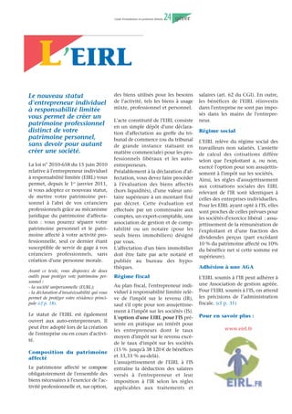 Guide d’installation en profession libérale   16   créer




Choix de l’organisme conventionné d’assurance maladie

Sous réserve du cas particulier       Vous devez choisir un orga-                             G Organismes conventionnés
des praticiens et auxiliaires         nisme conventionné à l’aide
                                                                                              par la CAMPL d’Ile-de-France
médicaux conventionnés (p.            de l’imprimé que vous adres-
43), les professions libérales        sez à la caisse régionale, par
                                      l’intermédiaire du CFE.                                 ¯ RAM PL Paris Ile-De-France
relèvent pour l’assurance
maladie-maternité du régime                                                                   (OC 11)
social des indépendants (RSI).                                                                3, boulevard Ney - BP 10450
                                                                                              75871 PARIS cedex 18
L’immatriculation à une caisse                                                                Tél : 0811 012 012
de base du RSI doit être faite                                                                www.ramgamex.fr
dans les 30 jours du début de
votre activité. Elle est norma-                                                               ¯ PREVADIES-CAMPI (ex
lement effectuée par l’inter-                                                                 FMP) www.prevadies.fr
médiaire de votre CFE.                                                                        Centre de Gestion CAMPI
                                                                                              CS 51567
Il existe deux caisses de base                                                                75739 PARIS CEDEX 15
du RSI spécifiques aux profes-                                                                Tél : 01 44 84 16 11
sions libérales, une pour la
région parisienne, une pour la
province. Ces deux caisses                                                                    Une fois ces formalités accom-
devraient fusionner.                                                                          plies, vous recevrez une noti-
                                     G Organismes conventionnés
                                                                                              fication de situation compor-
                                     par la CAMPLP :                                          tant votre premier appel de
G Caisse d’Assurance Maladie
                                                                                              cotisation. Après paiement de
des Professions Libérales d’Ile
                                     ¯ RAM (Réunion des Assureurs                             la cotisation, vous recevrez
de France (CAMPL Ile de
                                     Maladie des professions libé-                            votre “carte d’assuré social”
France)
                                     rales) www.ramgamex.fr                                   sur laquelle seront mention-
22, rue Violet, 75730 PARIS
                                     14, rue Charles Pathé                                    nées les personnes bénéfi-
cedex 15 - Tél. : 01 45 78 32 00
                                     18934 BOURGES cedex 9                                    ciaires et les dates limites d’ou-
www.plidf.le-rsi.fr                  Tél : 0811 013 030                                       verture des droits. Il vous
                                                                                              appartient enfin de signaler, le
Départements concernés :             ¯ PREVADIES-CAMPI (ex                                    plus souvent par le biais du
Ville de Paris, Essonne, Hauts-      FMP) www.prevadies.fr                                    CFE, à l’organisme conven-
de-Seine, Seine-Saint-Denis,         Centre de Gestion CAMPI                                  tionné auquel vous êtes affilié
Val-de-marne,       Val-d’Oise,      CS 51567                                                 tout changement dans votre
Yvelines, Seine-et-marne             75739 PARIS CEDEX 15                                     situation          (changement
                                     Tél : 01 44 84 16 11                                     d’adresse, d’activité profes-
G Caisse d’Assurance Maladie                                                                  sionnelle, mariage, divorce,
des Professions Libérales -          ¯ MUTUELLE DE L’EST                                      concubinage, naissance ou
Province (CAMPLP)                    PROFESSIONS LIBÉRALES                                    adoption d’enfant, décès d’un
44, boulevard de la Bastille,        www.mutest.fr                                            ayant-droit, etc.)
75578 PARIS cedex 12                 11, Bd Wilson
Tél. : 01 53 33 56 56                67082 STRASBOURG cedex -                                 Notez que vous pourrez chan-
                                     Tél : 0 810 67 68 57                                     ger d’organisme convention-
www.plp.le-rsi.fr                                                                             né (si vous êtes à jour de vos
Départements concernés :                                                                      cotisations) en dénonçant
                                     ¯ LES MUTUELLES DU SOLEIL
autres que ceux cités ci-dessus                                                               votre adhésion, par lettre
                                     www.lesmutuellesdusoleil.fr
                                                                                              recommandée, 3 mois au
                                     33 Chemin de l'Argile
Ces deux caisses de base ont                                                                  moins avant l’expiration de
                                     BP 80003
passé convention avec un cer-                                                                 chaque période annuelle, en
                                     13361 MARSEILLE cedex 10
tain nombre d’organismes                                                                      indiquant le nouvel organis-
                                     Tél : 0 969 320 322
(société mutualistes, compa-                                                                  me choisi.
gnies d’assurances, ...) chargés
d’encaisser vos cotisations et
de régler vos dépenses mala-
die.
 