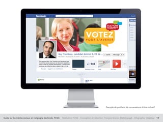 Guide sur les médias sociaux en campagne électorale, FCSQ Réalisation FCSQ – Conception et rédaction : François Grenon SIVIS Conseil – Infographie : Chalifour 17
Exemple de profils et de conversations à titre indicatif
 