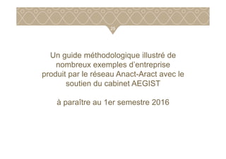 25
Un guide méthodologique illustré de
nombreux exemples d’entreprise
produit par le réseau Anact-Aract avec le
soutien du cabinet AEGISTsoutien du cabinet AEGIST
à paraître au 1er semestre 2016
 