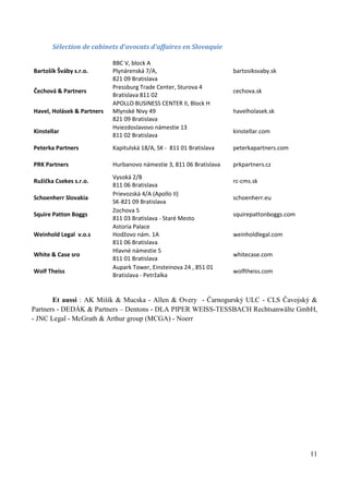 11
Sélection de cabinets d’avocats d’affaires en Slovaquie
Bartošík Šváby s.r.o.
BBC V, block A
Plynárenská 7/A,
821 09 Br...