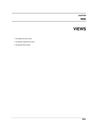 2505
CHAPTER
NINE
VIEWS
• hr.expense.line.tree (tree)
• hr.expense.expense.tree (tree)
• hr.expense.form (form)
 