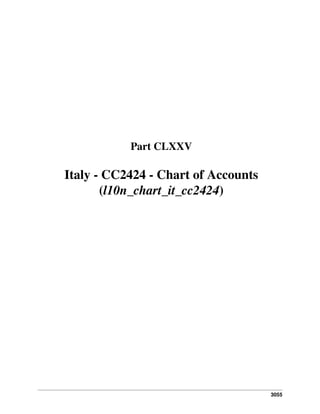 3055
Part CLXXV
Italy - CC2424 - Chart of Accounts
(l10n_chart_it_cc2424)
 