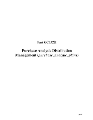 4611
Part CCLXXI
Purchase Analytic Distribution
Management (purchase_analytic_plans)
 