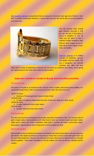 Guide to buying gold jewellery australia