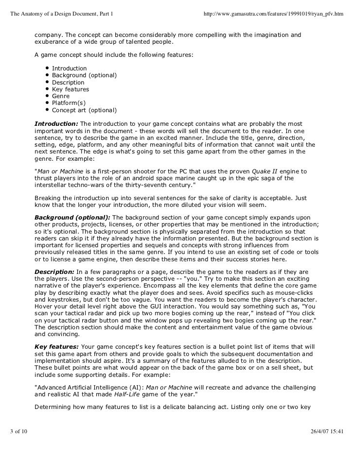 Guide To Creation Of Game Concept Document