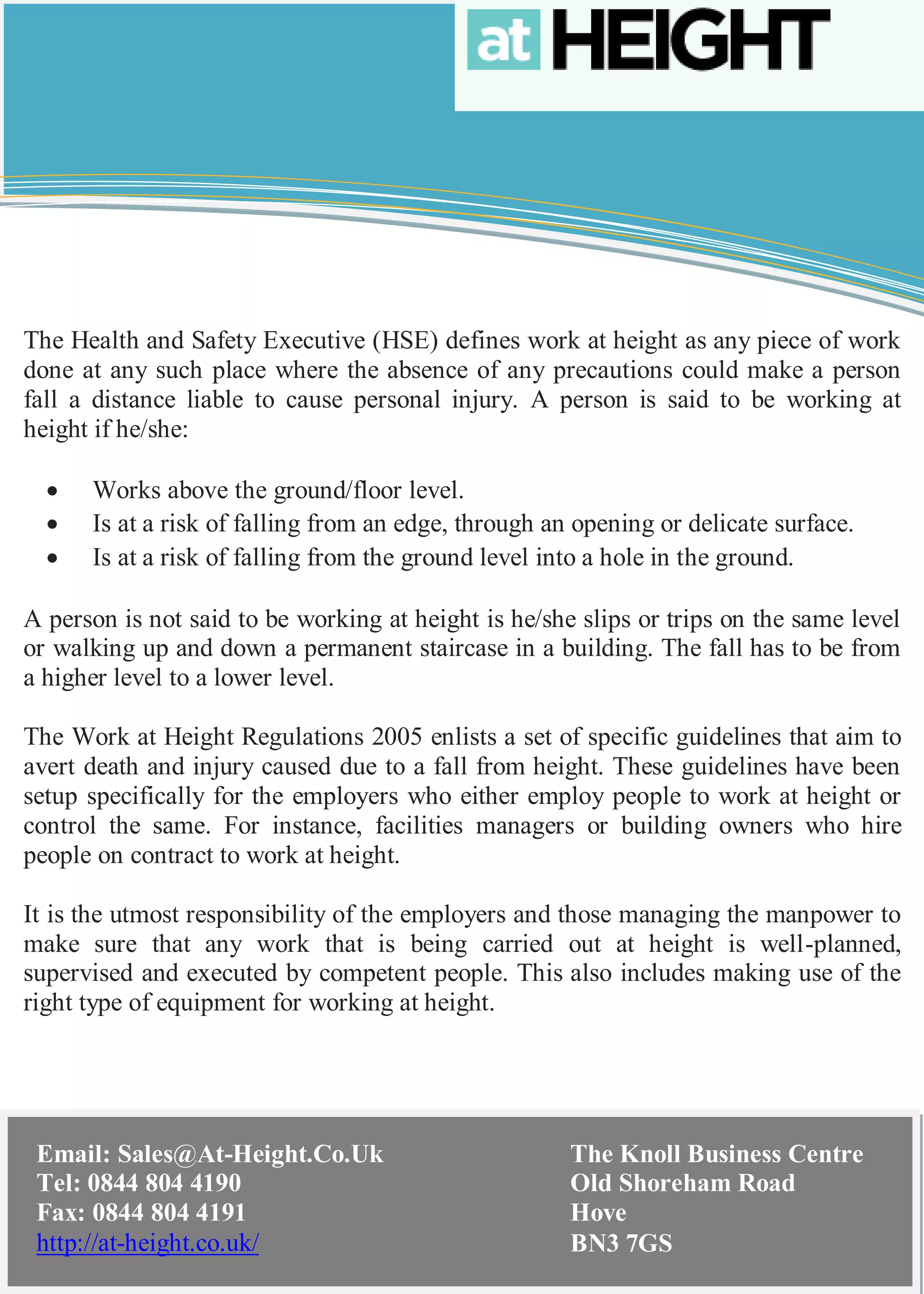 A Complete Guide to Working at Height Regulations by At-Height | PDF