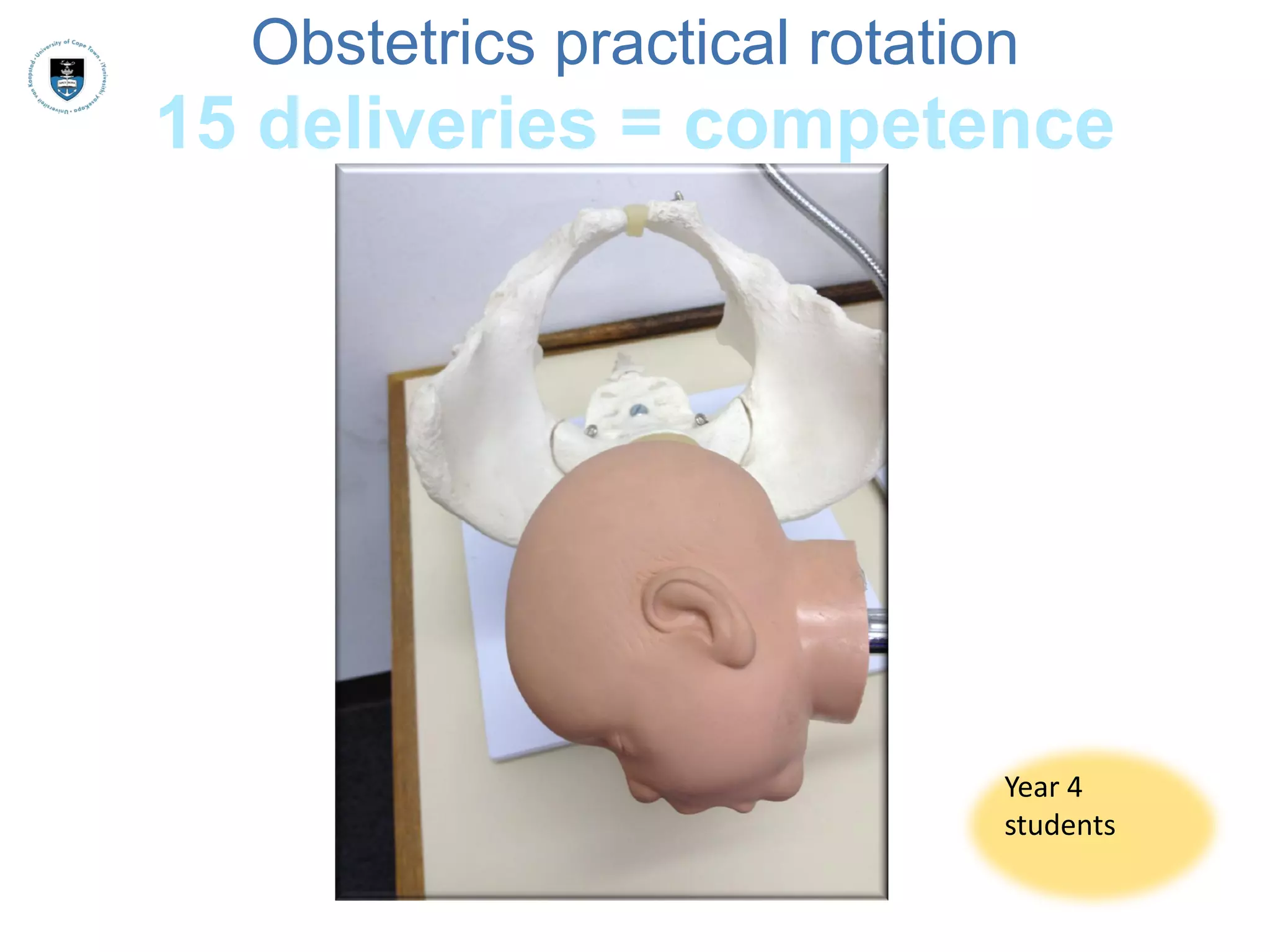 Obstetrics practical rotation

15 deliveries = competence

Year 4
students

 