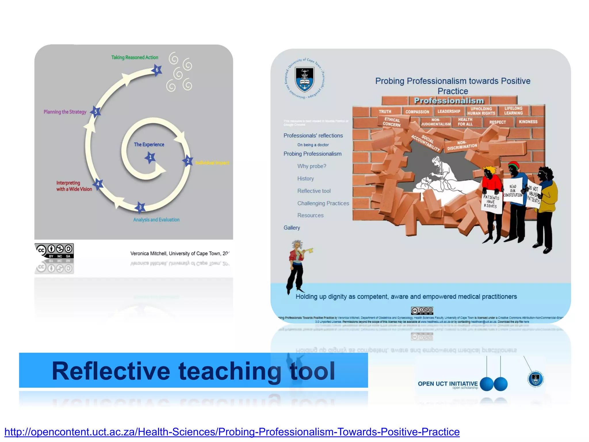 Reflective teaching tool
http://opencontent.uct.ac.za/Health-Sciences/Probing-Professionalism-Towards-Positive-Practice

 