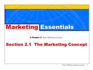 Marketing Essentials
          Chapter 2 Basic Marketing Concepts



Section 2.1 The Marketing Concept



                                            Chapter 2  Basic Marketing Concepts   1
 