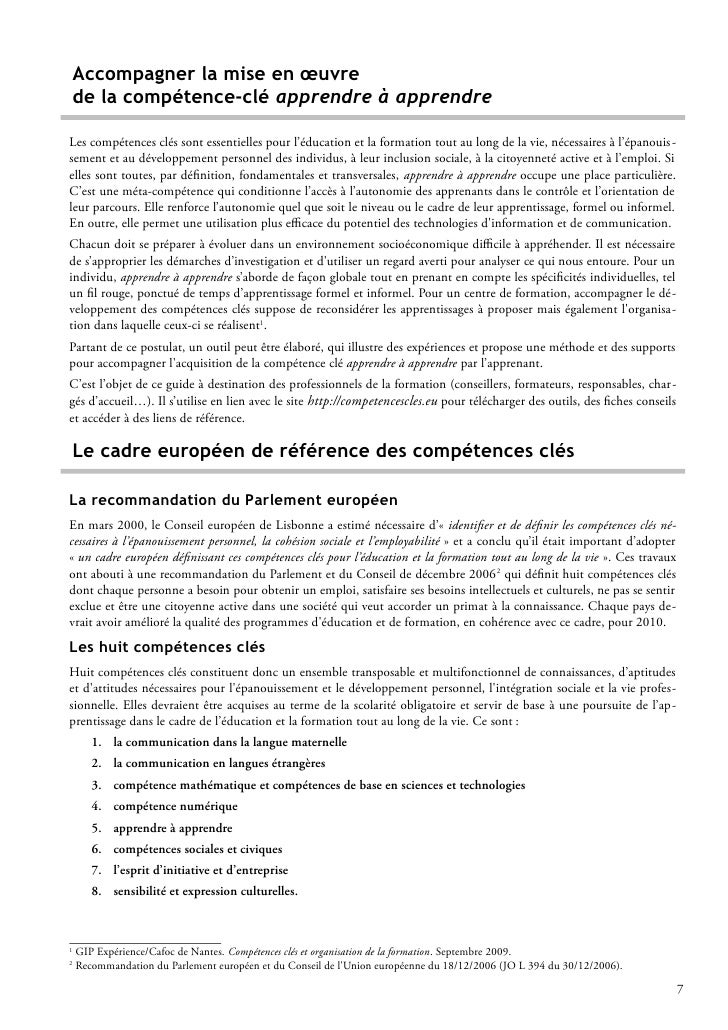 Accompagner Ma Mise En œuvre De La Competence Cle Apprendre A Apprend