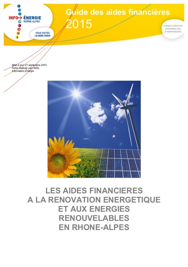 Rhône Alpes Guides Des Aides Financières 2015 -