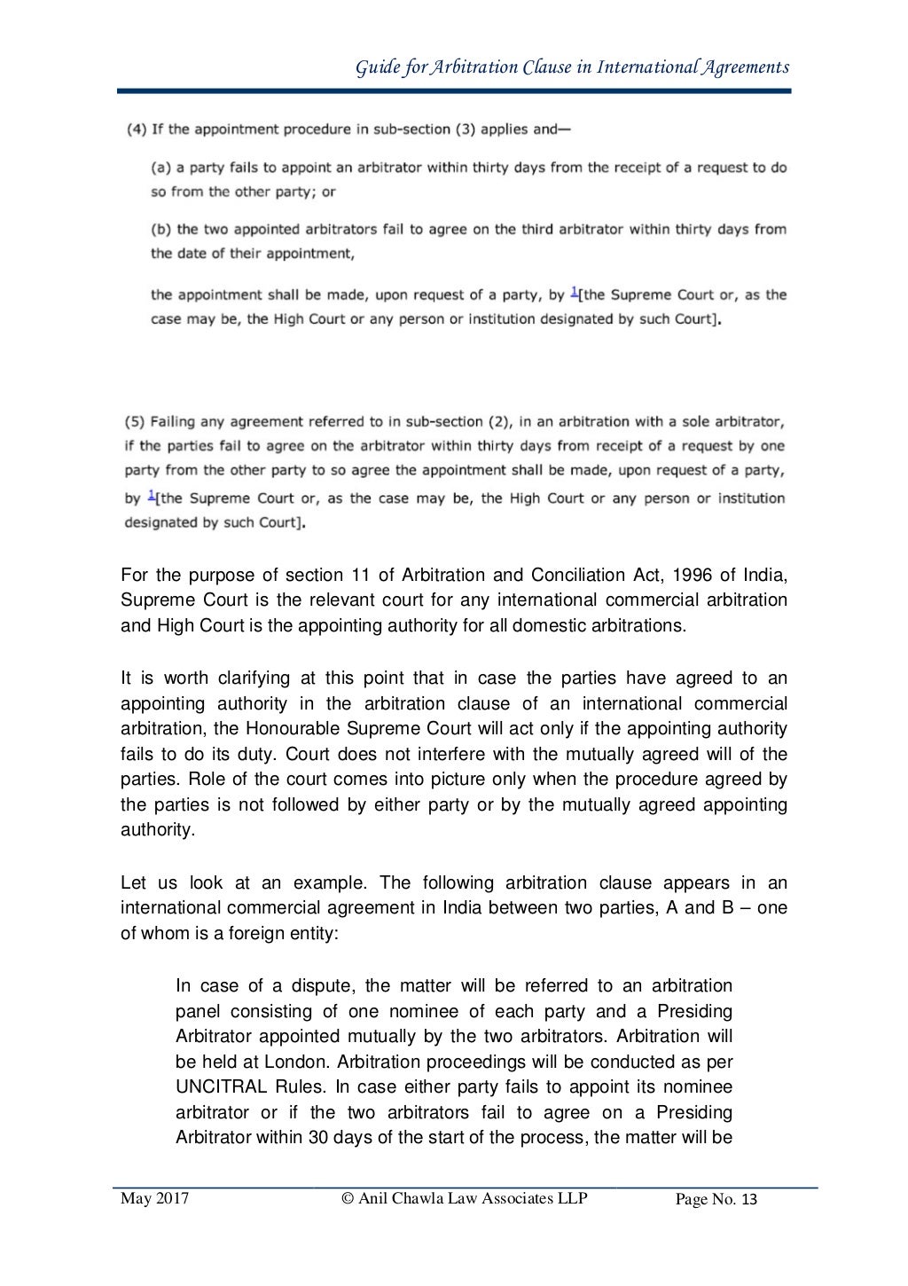 Guide for Arbitration Clause in International Agreements in India