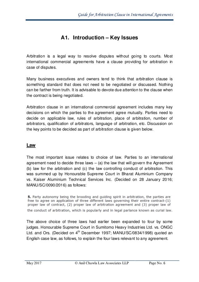 Guide For Arbitration Clause In International Agreements In - 