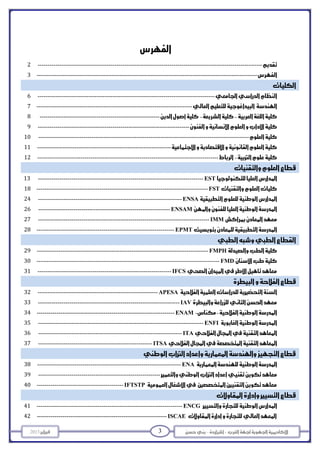 -– 32013 
 
 
------------------------------------------------------------------------------------------------------------------2
----------------------------------------------------------------------------------------------------------------3

------------------------------------------------------------------------------------------6
-------------------------------------------------------------------------------7
------------------------------------------------------------- 8
----------------------------------------------------------------------------- 9
----------------------------------------------------------------------------------------------------------- 10
-------------------------------------------------------------------- 11
-------------------------------------------------------------------------------------------- 12

EST------------------------------------------------------------------------------------13
FST--------------------------------------------------------------------------------------- 18
ENSA------------------------------------------------------------------------- 24
ENSAM------------------------------------------------------------------- 26
IMM--------------------------------------------------------------------------------------- 27
EPMT---------------------------------------------------------------------- 28

FMPH--------------------------------------------------------------------------------------- 29
FMD--------------------------------------------------------------------------------------------- 30
IFCS-------------------------------------------------------------------- 31
 
APESA------------------------------------------------------------- 32
IAV------------------------------------------------------------------------ 33
ENAM---------------------------------------------------------------------- 34
ENFI------------------------------------------------------------------------------------ 35
ITA------------------------------------------------------------------------- 36
ITSA---------------------------------------------------------- 37
 
ENA------------------------------------------------------------------------- 38
-------------------------------------------------------------- 39
IFTSTP-------------------------------------------- 40
 
ENCG-------------------------------------------------------------------------- 41
ISCAE------------------------------------------------------------------ 42
 