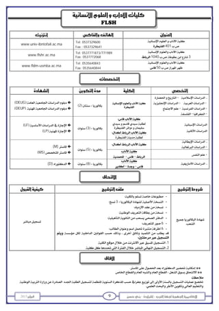 -– 92013 
 
  
www.univ-ibntofail.ac.ma
Tel: 0537329600
Fax : 0537329641
 
401
www.flshr.ac.ma
Tel: 0537771873/771989
Fax: 0537772068
 
31040 
www.fldm-usmba.ac.ma
Tel: 0535640843
Fax: 0535640844
 
50 
     
DEUG
DEUP
2

 
- 
--
-- 
--
LF
LP
3
 

 
 
 
 
 
(M)
MS
5
 
 
- 
 
-- 
- 
(D) 8
 
-- 
 
  

-
-3
-
-
-
-6 
-6

 
1 
2 


 
 
 

 

FLSH



 