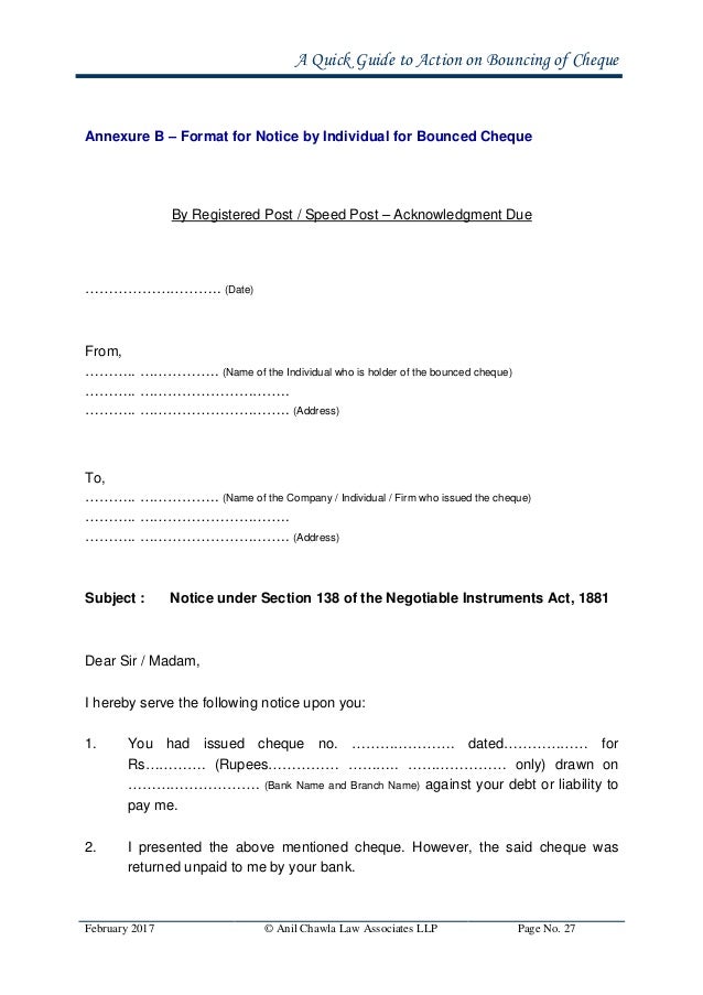 A Quick Guide to Action on Bouncing of Cheque