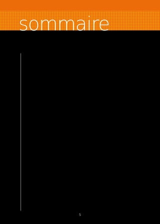 sommaire
Le créateur et son projet.......................................................................... p. 	 6
L’homme, son bilan personnel......................................................................................p. 	 6
De l’idée au projet..........................................................................................................p. 	 7
La formation...................................................................................................................p. 	 8
La recherche d’entreprise à reprendre..........................................................................p. 	 8
L’étude de marché......................................................................................................p. 10
L’évaluation du marché et l’activité prévisionnelle.......................................................p. 10
La définition de la stratégie commerciale.....................................................................p. 11
Les prévisions financières........................................................................ p. 12
Les capitaux pour le lancement de l’activité.................................................................p. 12
La rentabilité de l’entreprise..........................................................................................p. 13
La trésorerie de l’entreprise...........................................................................................p. 13
Le statut juridique................................................................................... p. 14
Les questions à se poser................................................................................................p. 14
Le choix de la structure juridique..................................................................................p. 16
Les financements..................................................................................... p. 17
Les principes à retenir....................................................................................................p. 17
Les types de financements possibles............................................................................p. 17
Le démarrage de l’entreprise................................................................... p. 19
La préparation de l’installation......................................................................................p. 19
Les formalités de création.............................................................................................p. 20
Les premiers mois d’activité..................................................................... p. 22
La montée en régime de l’entreprise............................................................................p. 22
Les principes de gestion à observer..............................................................................p. 22
Le tableau de bord.........................................................................................................p. 23
Pour en savoir plus : les fiches pratiques.................................................. p. 25
Les espaces entreprendre des CCI............................................................ p. 60
Adresses utiles........................................................................................ p. 62
5
 